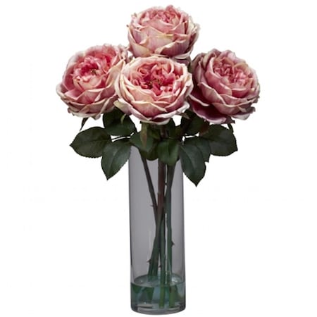 Nearly Natural Fancy Rose with Cylinder Vase Silk Flower Arrangement, 1247PK 1247-PK